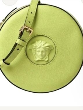Versace Lime Green Round Leather Crossbody with Medusa Emblem
